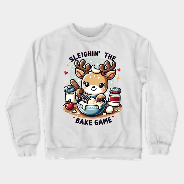 Sleighin' The Bake Game Christmas Reindeer Baking Crewneck Sweatshirt by TheCloakedOak